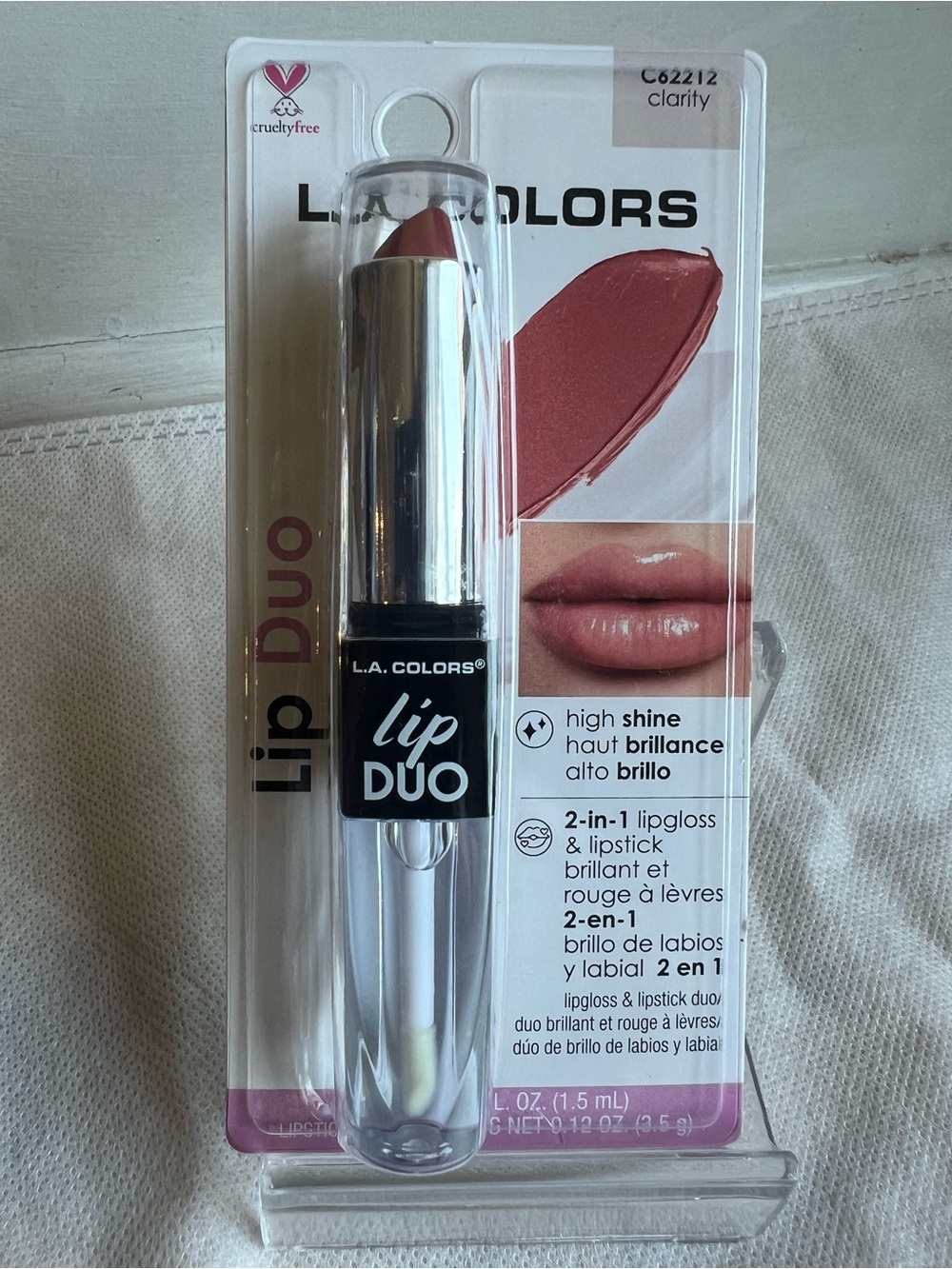 L.A. COLORS Lip Duo 2-in-1 Lipstick & Gloss - Clarity (Rose Nude)